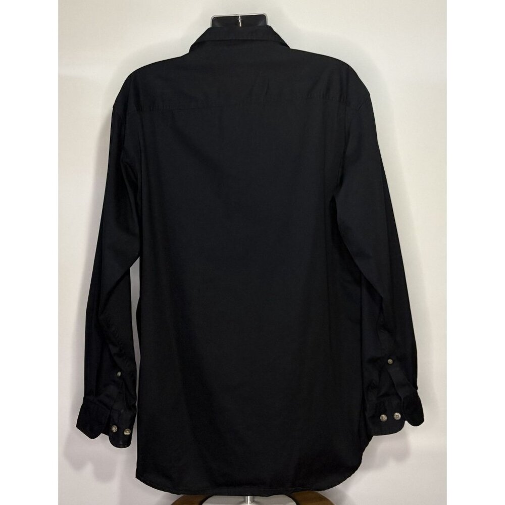 RedHead Mens Black Button Up Collar Single Pocket Long Sleeve Shirt Cotton XL - Picture 10 of 12